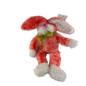 Dan Dee Collectors Sparkle Bunny Rabbit Easter Pink & White Plush Green Bow